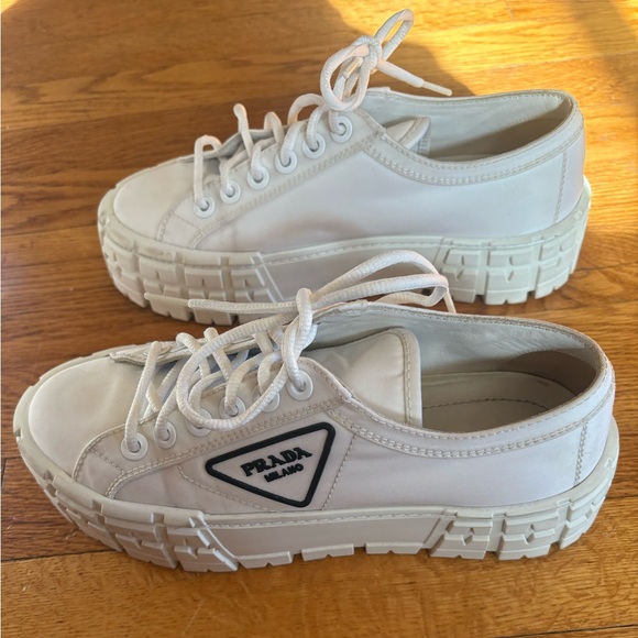 Prada Women's White Double Wheel Platform Sneaker - Picture 7 of 13